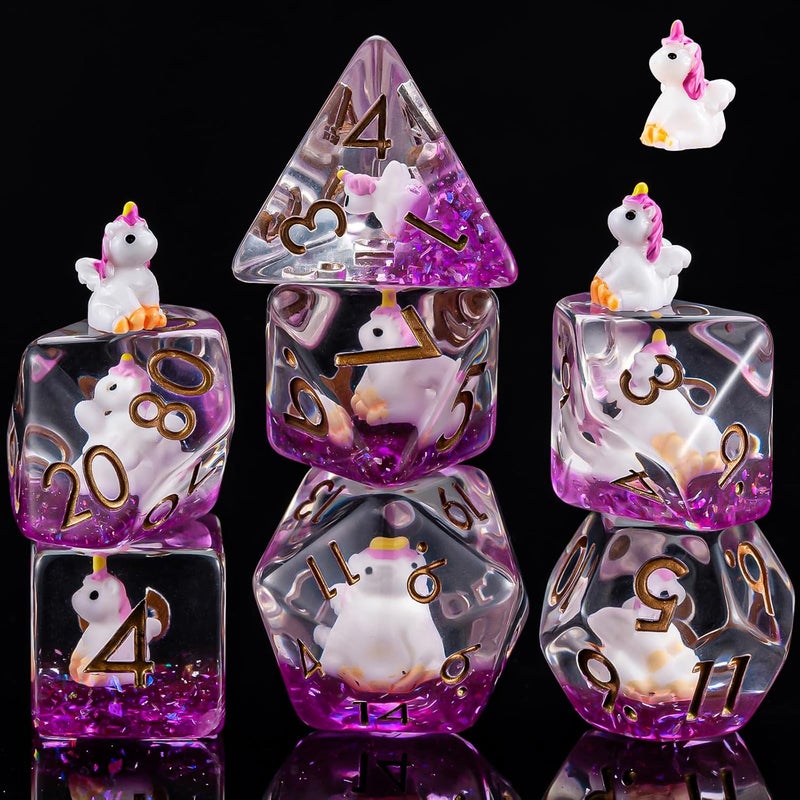weyano Resin Unicorn D&D Dice Set, Polyhedral Dice for Dungeons and Dragons, DND RPG, MTG, 7PCS(D20, D12, D10, D8, D6, D4) for Ages 15 and Up - Image 1